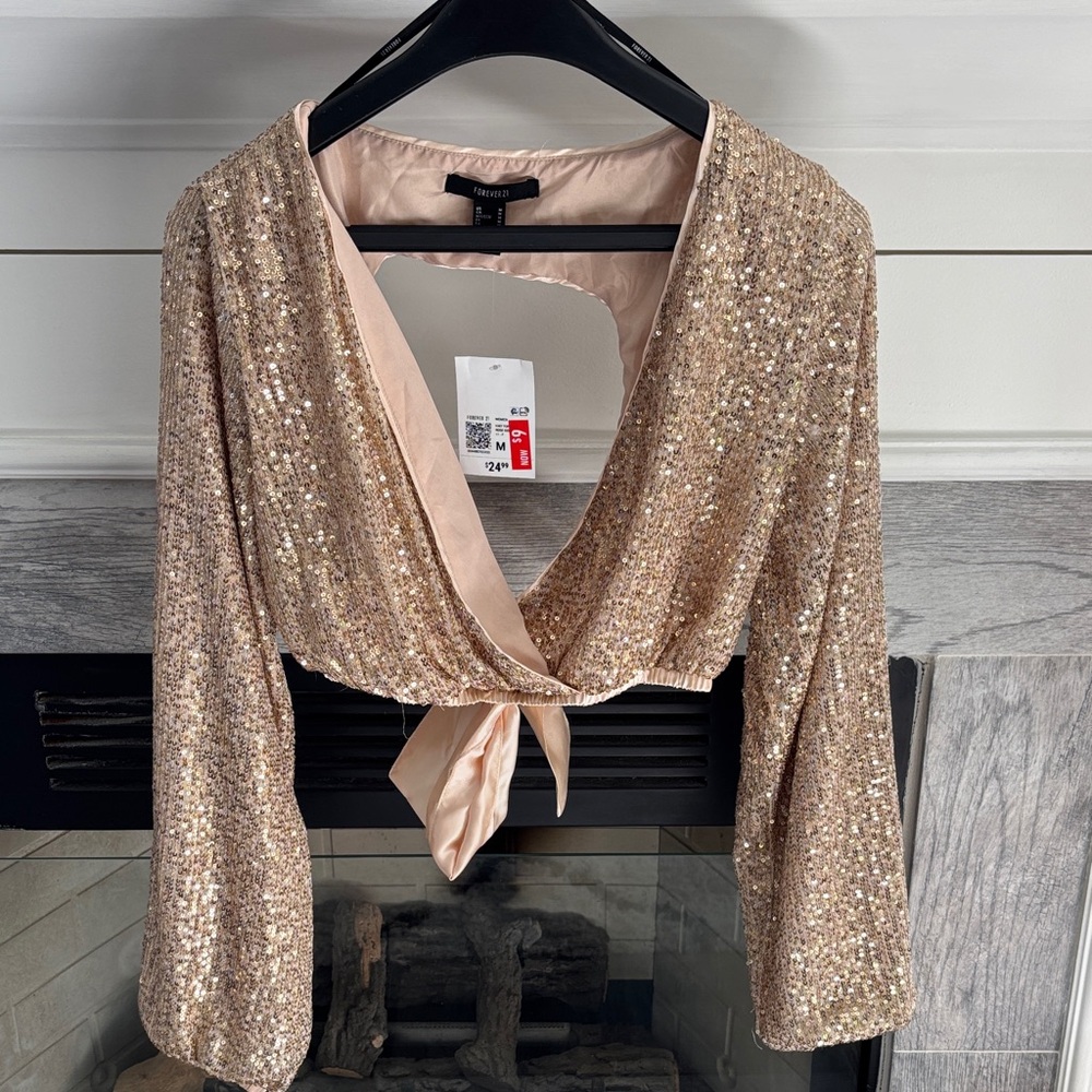 Forever 21 Gold Sequin Wrap Blouse